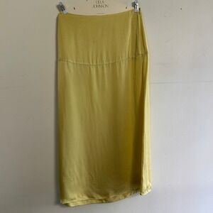 Everlane The Hammered Satin Slip Midi Skirt Chartreuse Yellow Size 6